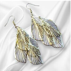 Golden leaf dangle fish hook earrings - easy breezy boho look